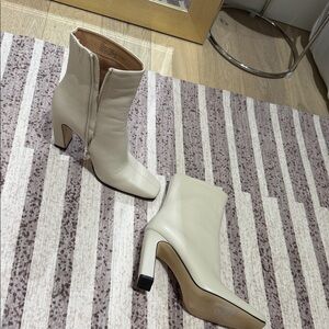Steve Madden Cream Square-Toe Block Heel Ankle Boots